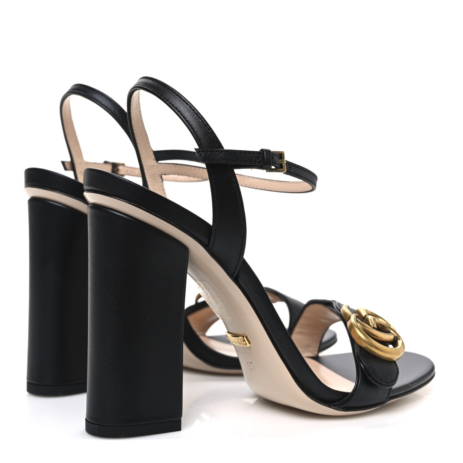 Gucci Lifford Calfskin GG Marmont Ankle Wrap 105mm Sandals 37 Black