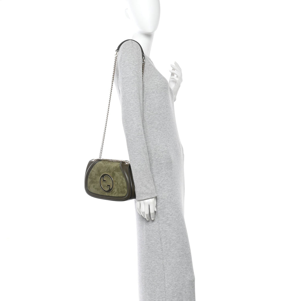 Gucci Suede Calfskin Blondie Medium Shoulder Bag Green