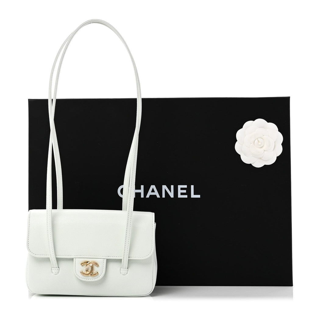 Chanel Shiny Caviar Mini Preppy Coco Shoulder Bag Light Blue