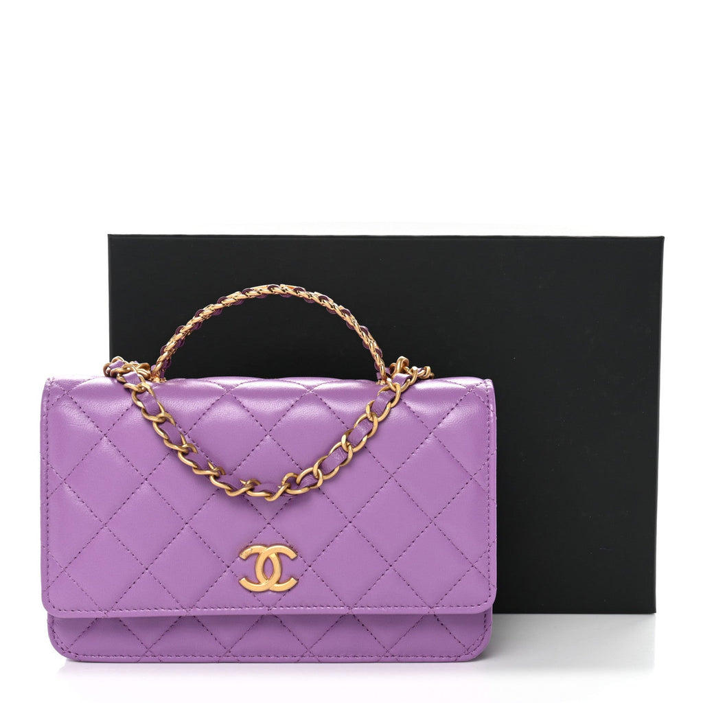 Chanel Lambskin Quilted Pick Me Up Wallet On Chain WOC Purple