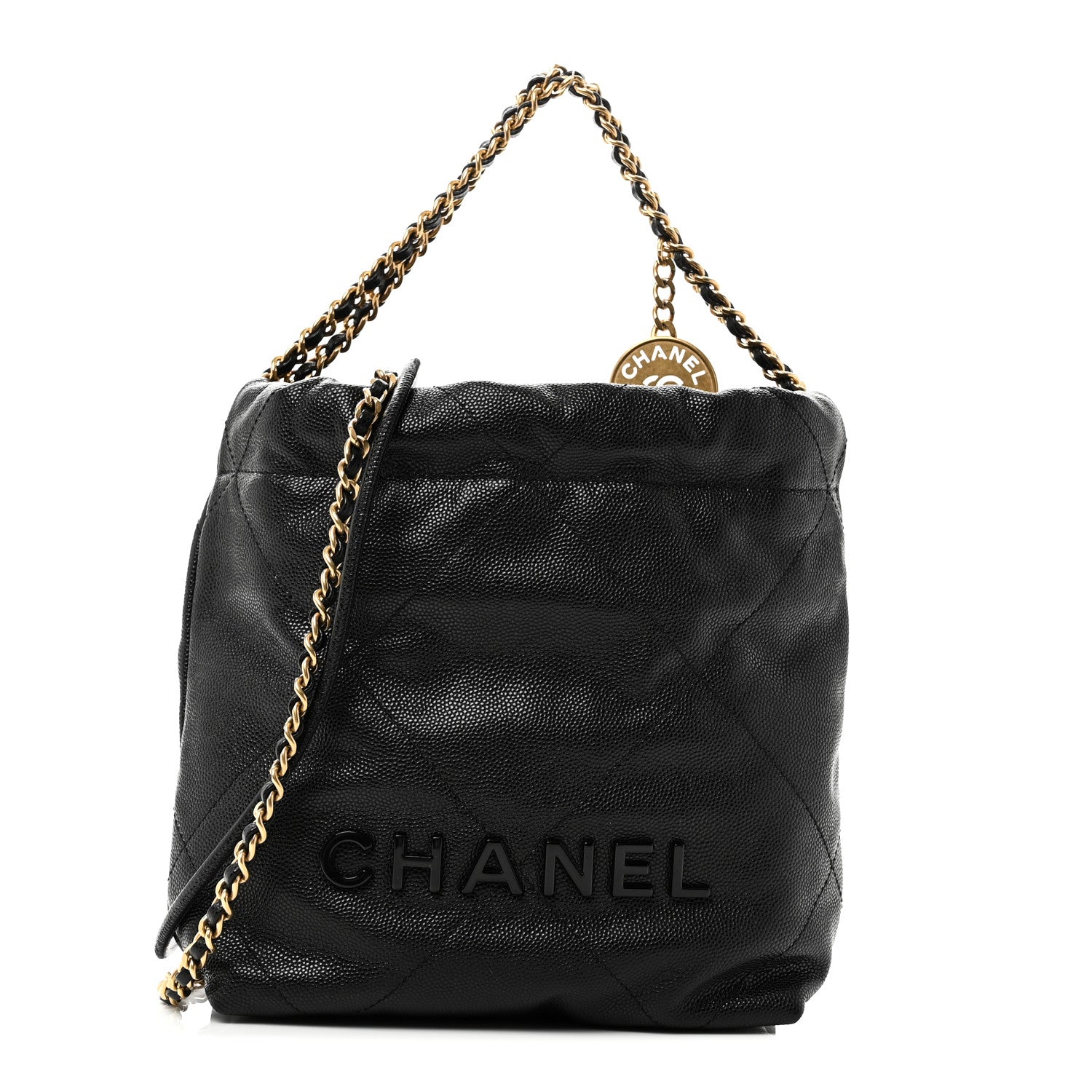 Chanel Shiny Caviar Quilted Monochrome Mini Chanel 22 Black