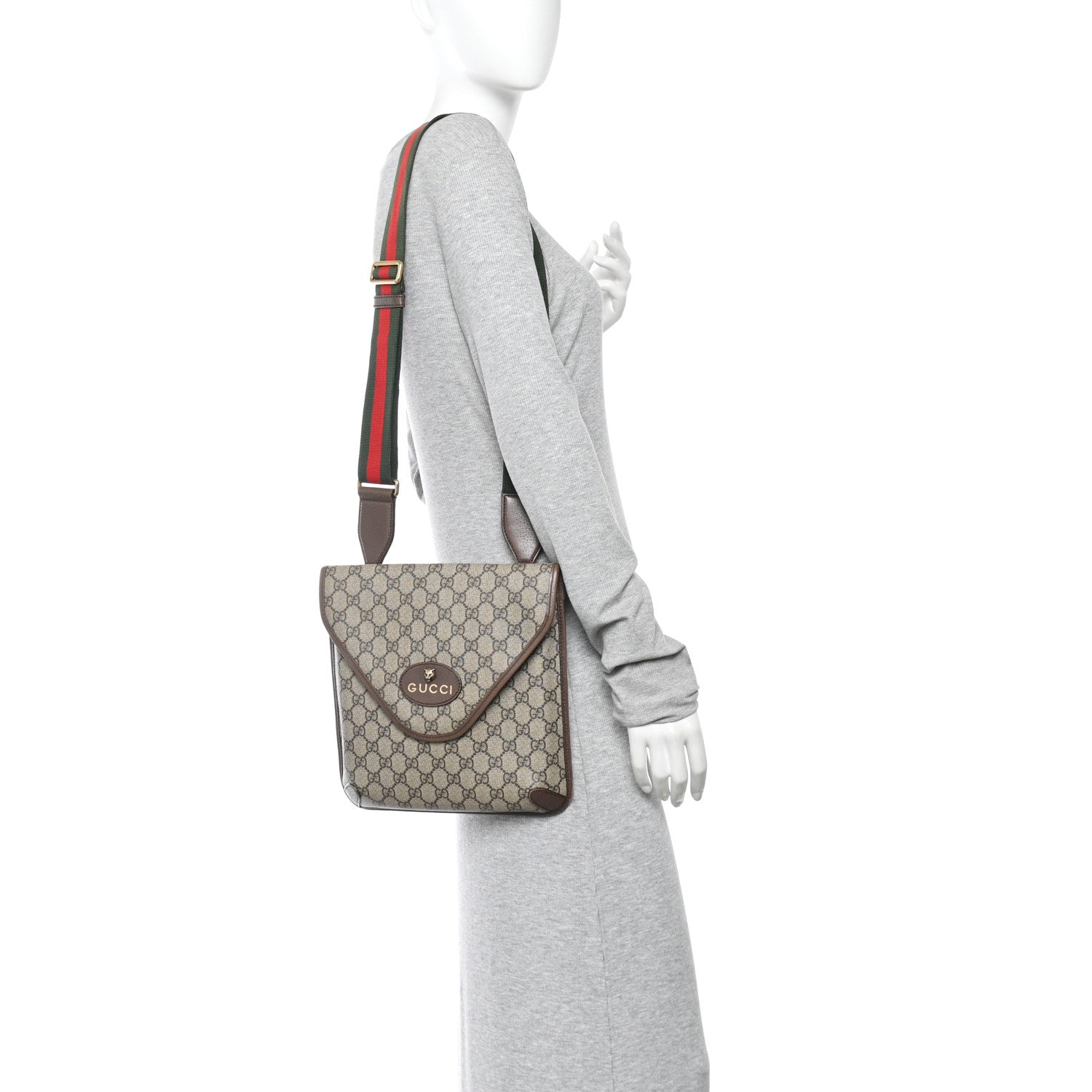 Gucci GG Supreme Monogram Web Medium Neo Vintage Flap Messenger Bag Beige New Acero