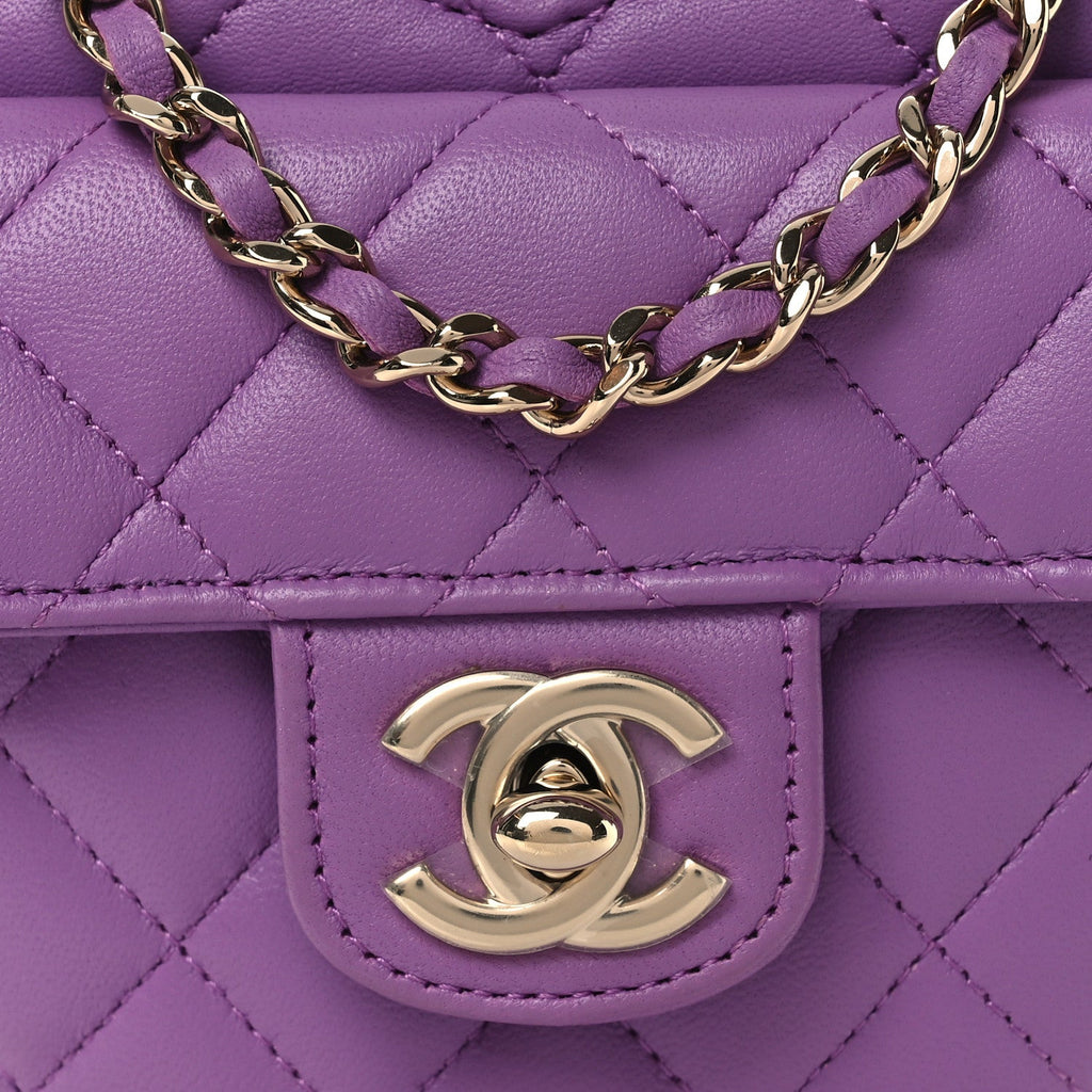 Chanel Lambskin Quilted CC In Love Heart Clutch With Chain Purple
