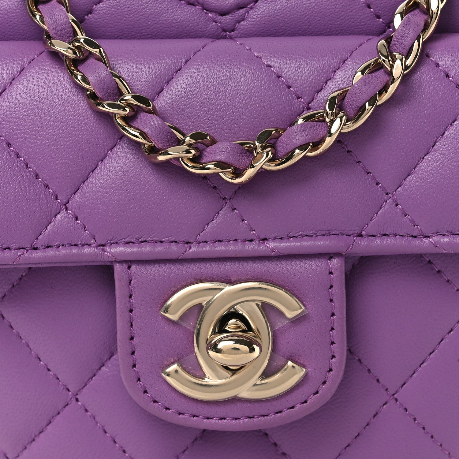 Chanel Lambskin Quilted CC In Love Heart Clutch With Chain Purple