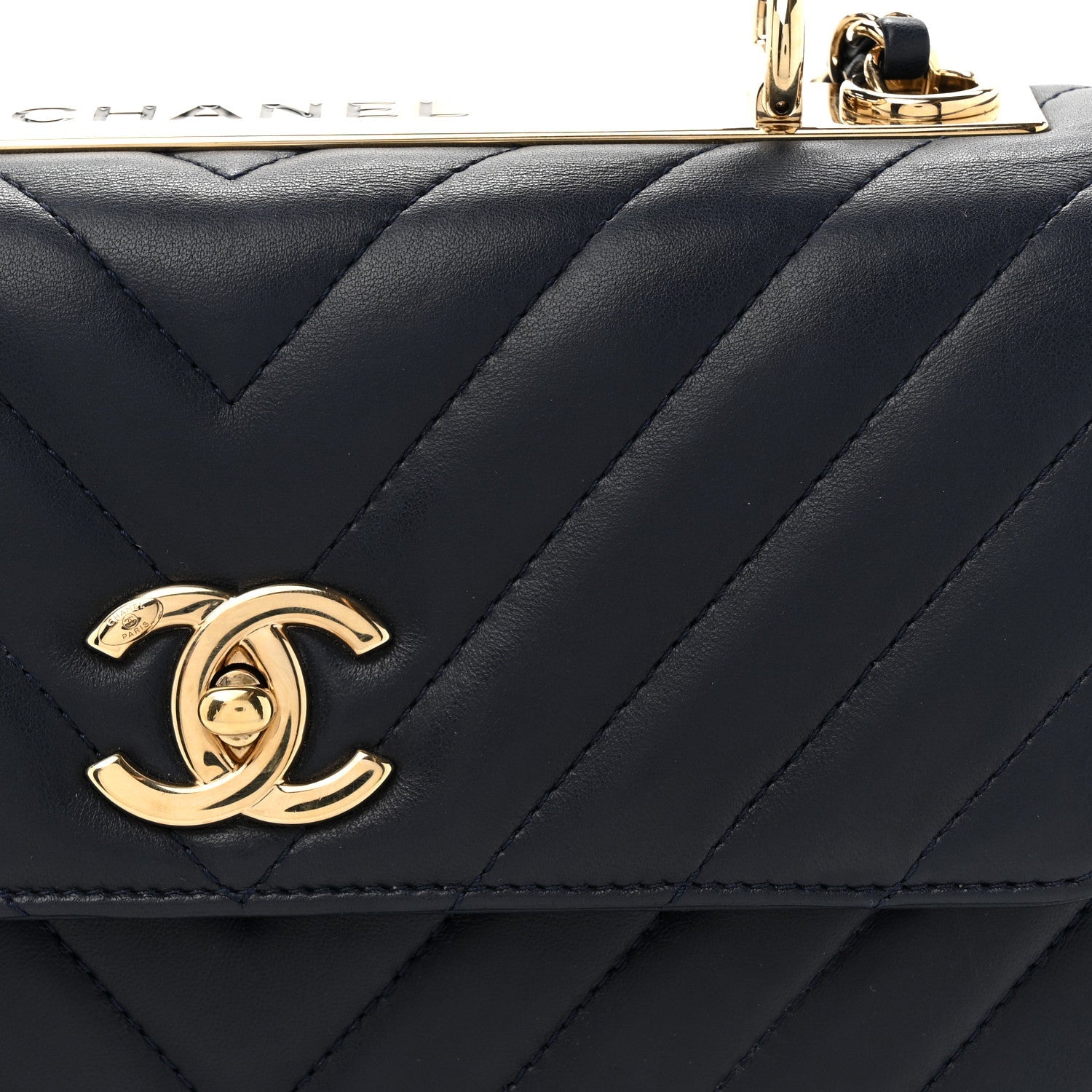 Chanel Lambskin Chevron Quilted Small Trendy CC Flap Dual Handle Bag Navy