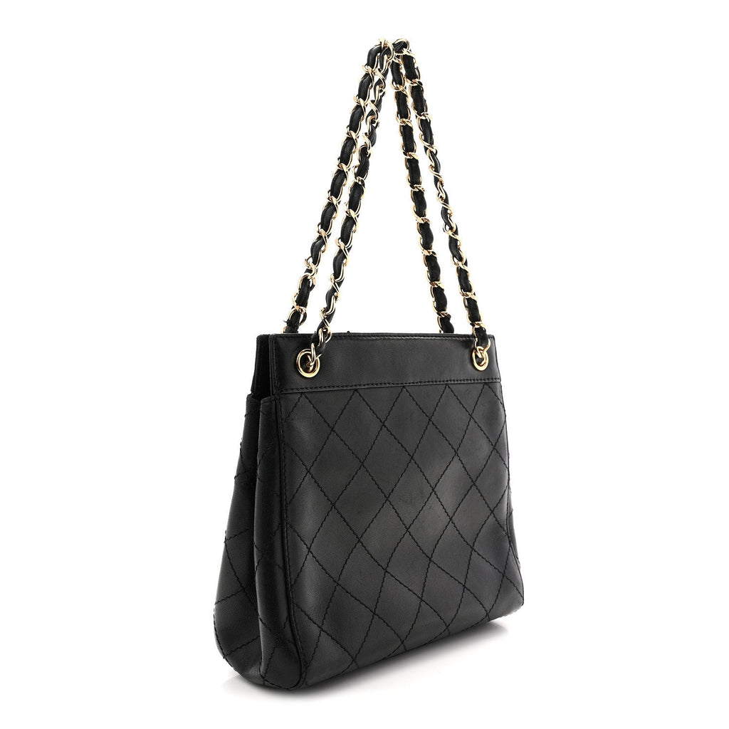 Chanel Lambskin Stitched Small Tote Black