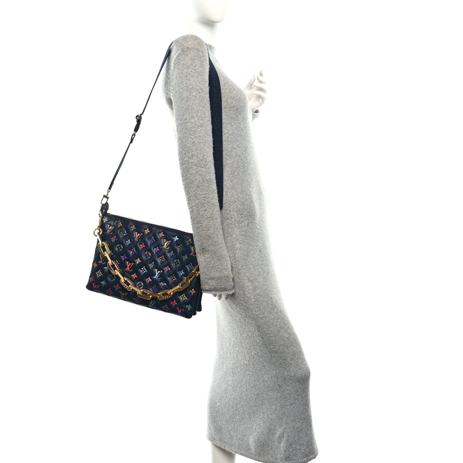 Louis Vuitton Lambskin Embossed Monogram LV Garden Coussin MM Navy Blue