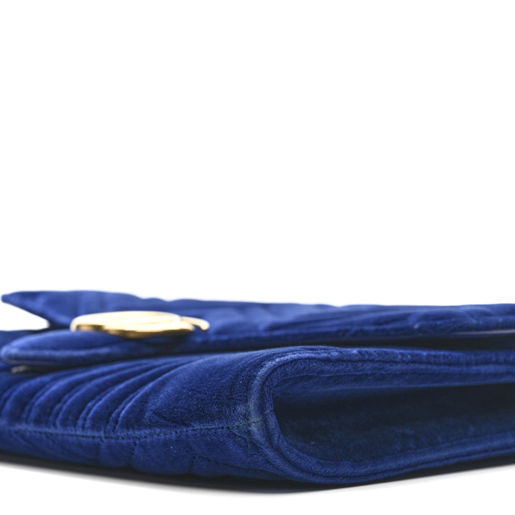 Gucci Velvet Matelasse GG Marmont Clutch Cobalt Blue
