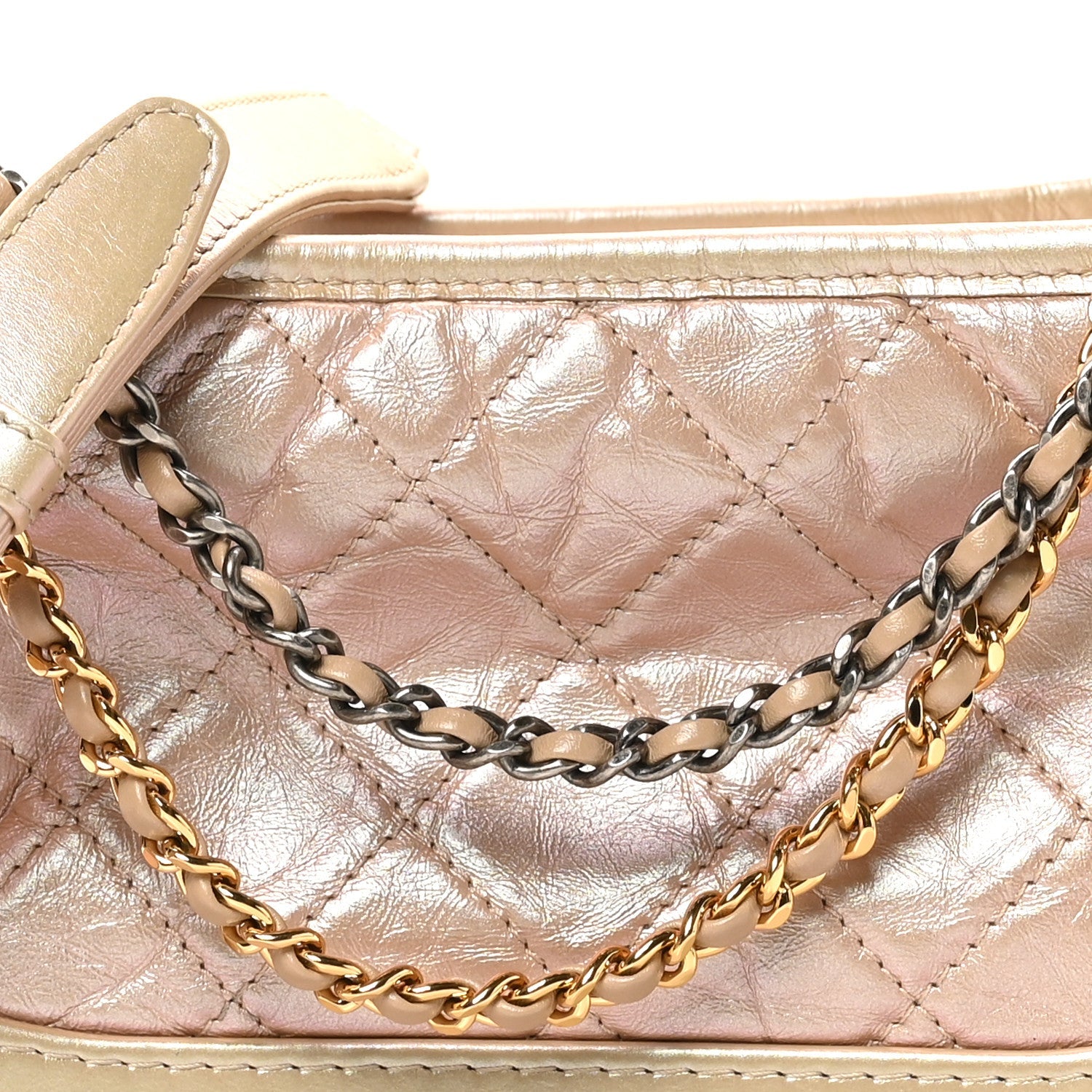 Chanel Iridescent Aged Calfskin Quilted Small Gabrielle Hobo Light Pink
