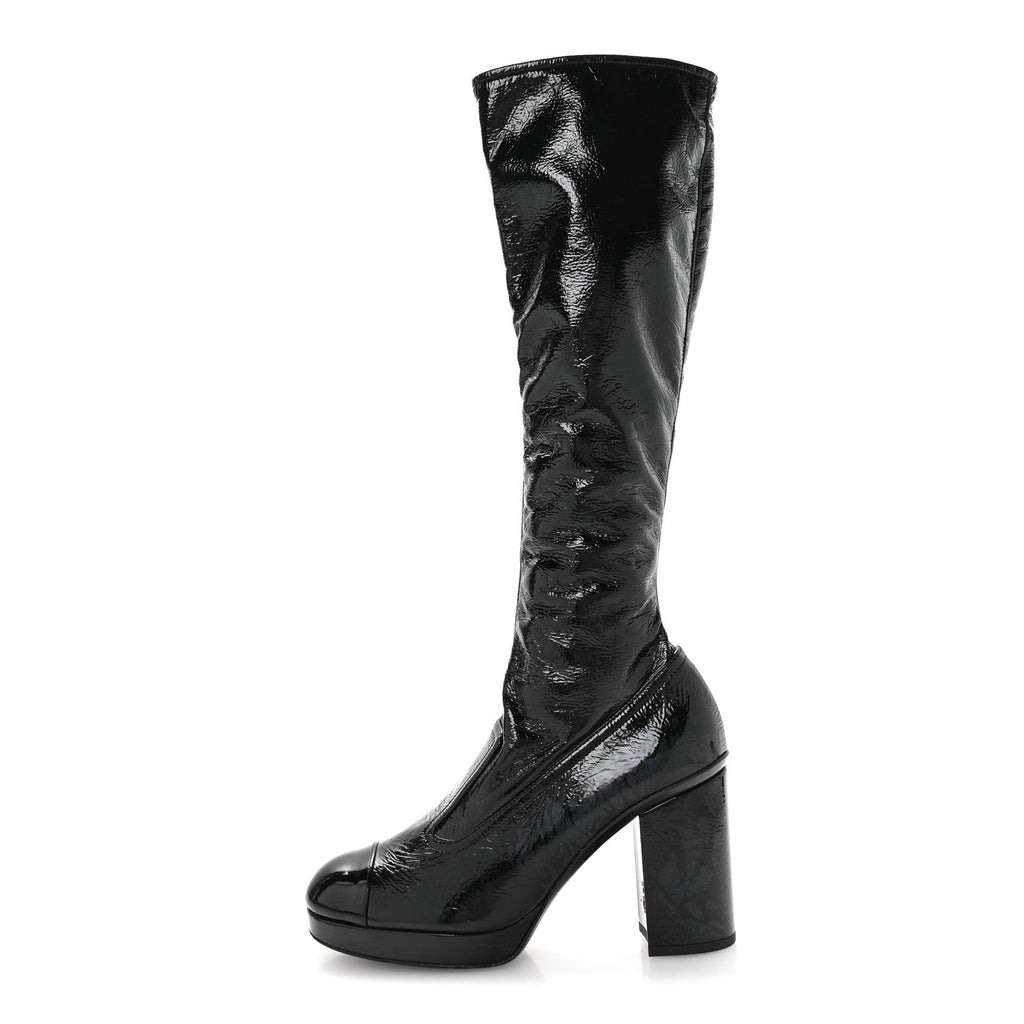 Crumpled Patent High Boots 38.5 Black