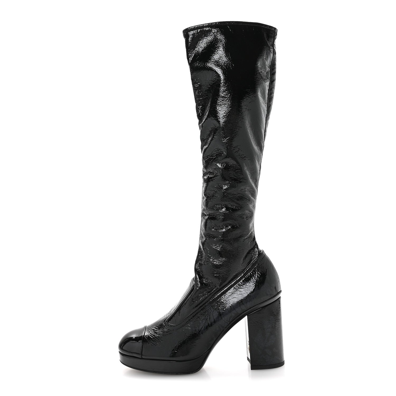 Crumpled Patent High Boots 38.5 Black