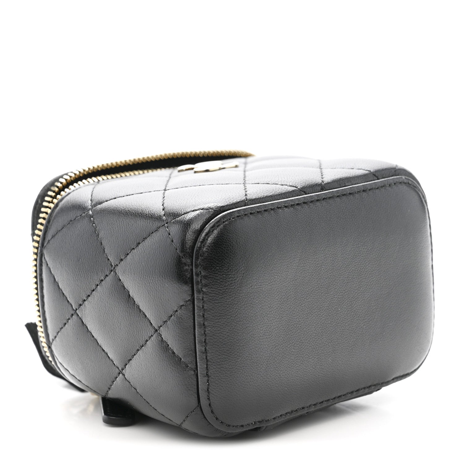 Chanel Lambskin Quilted Mini Camellia Bow Vanity Case With Chain Black
