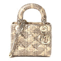 Christian Dior Metallic Snakeskin Cannage Mini Lady Dior Beige