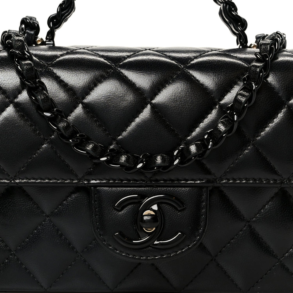 Chanel Lambskin Quilted Small Coco Pop Top Handle Flap So Black
