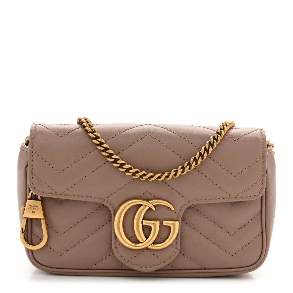 Gucci Calfskin Matelasse Super Mini GG Marmont Shoulder Bag Porcelain Rose