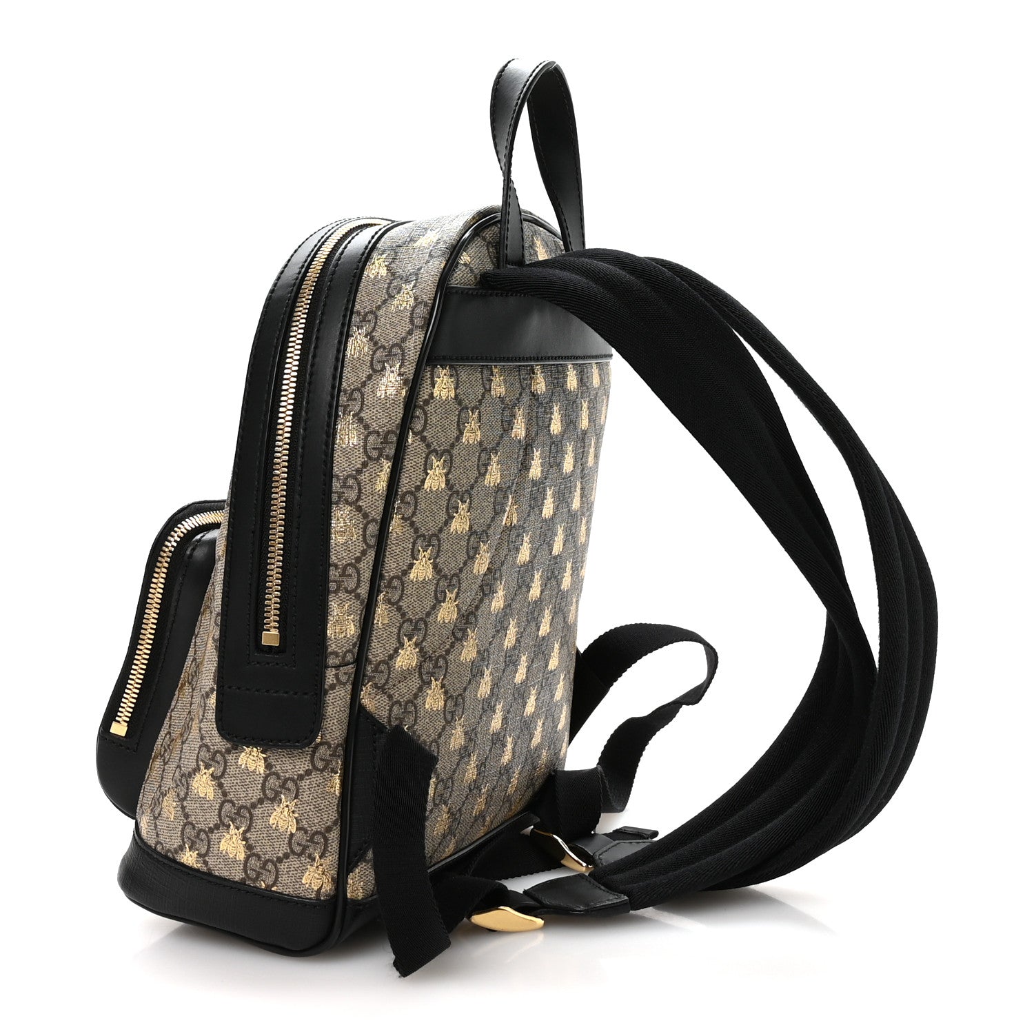 Gucci GG Supreme Monogram Bees Print Small Day Backpack Beige Oro Black