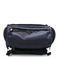 Prada Re-Nylon Saffiano Double Snap Buckle Zip Flap Shoulder Bag Bleu