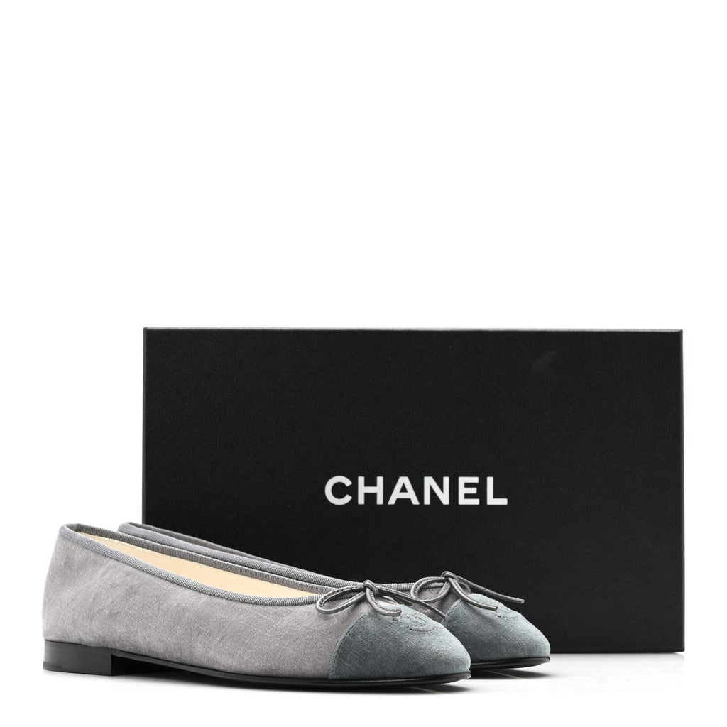 Chanel Velvet Cap Toe Ballerina Flats 36.5 Grey Green