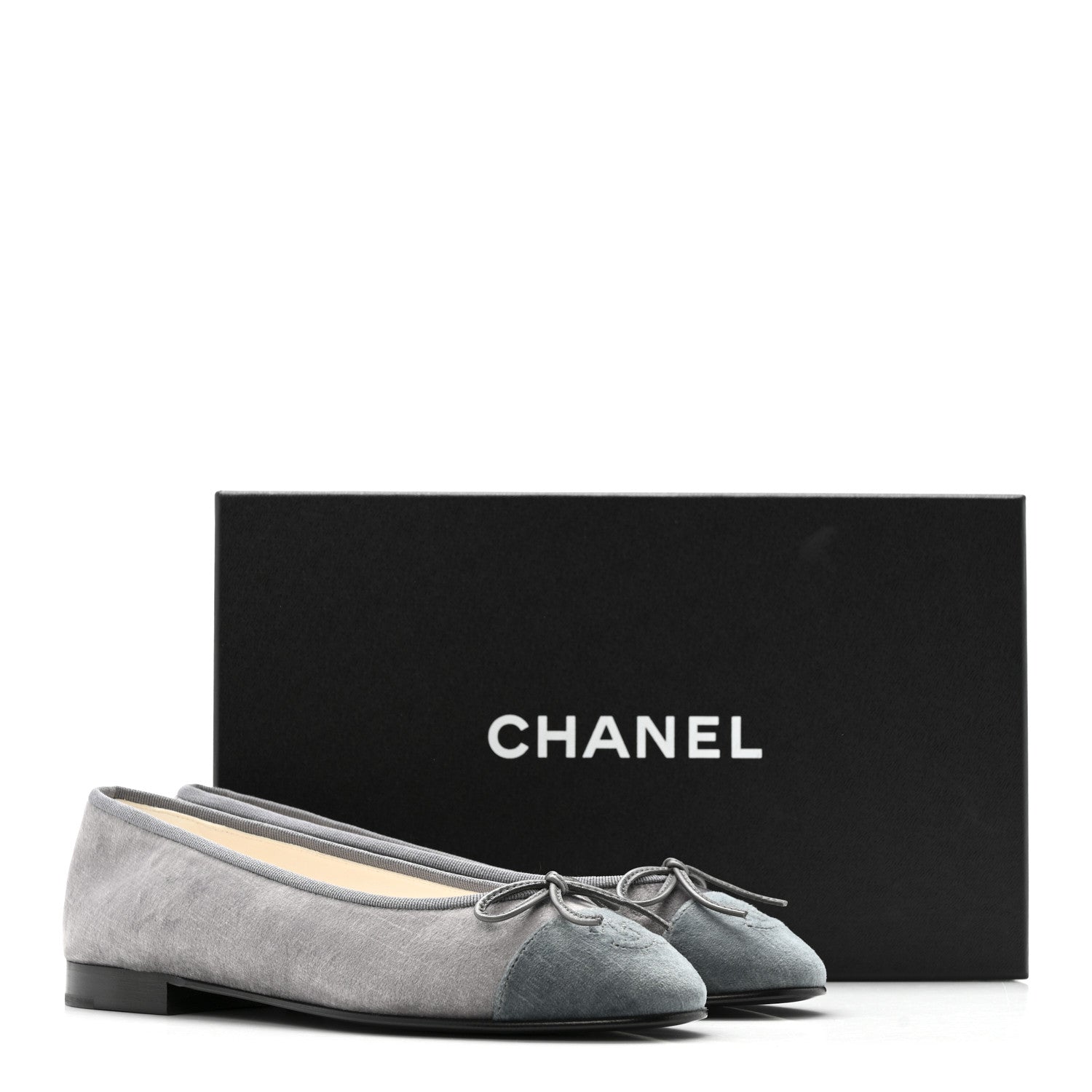 Chanel Velvet Cap Toe Ballerina Flats 36.5 Grey Green