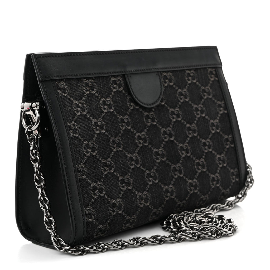 Gucci Jacquard Black Denim GG Monogram Chain Shoulder Bag Black Ivory