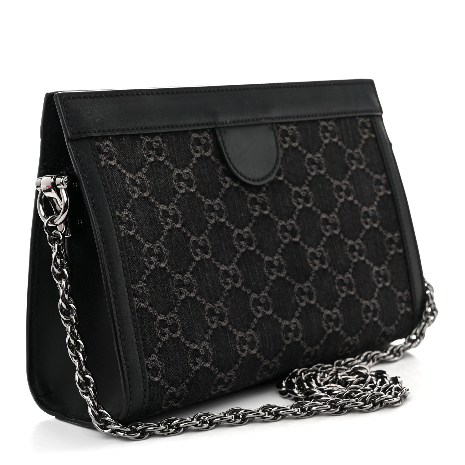 Gucci Jacquard Black Denim GG Monogram Chain Shoulder Bag Black Ivory