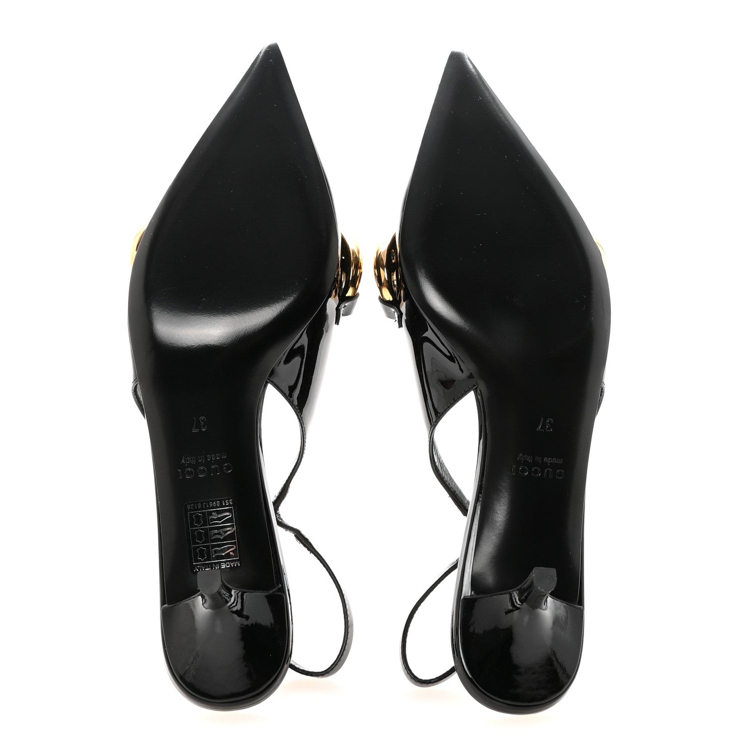 Gucci Vernice Crystal Nappa Charlotte Marina Slingback Pumps 37 Black