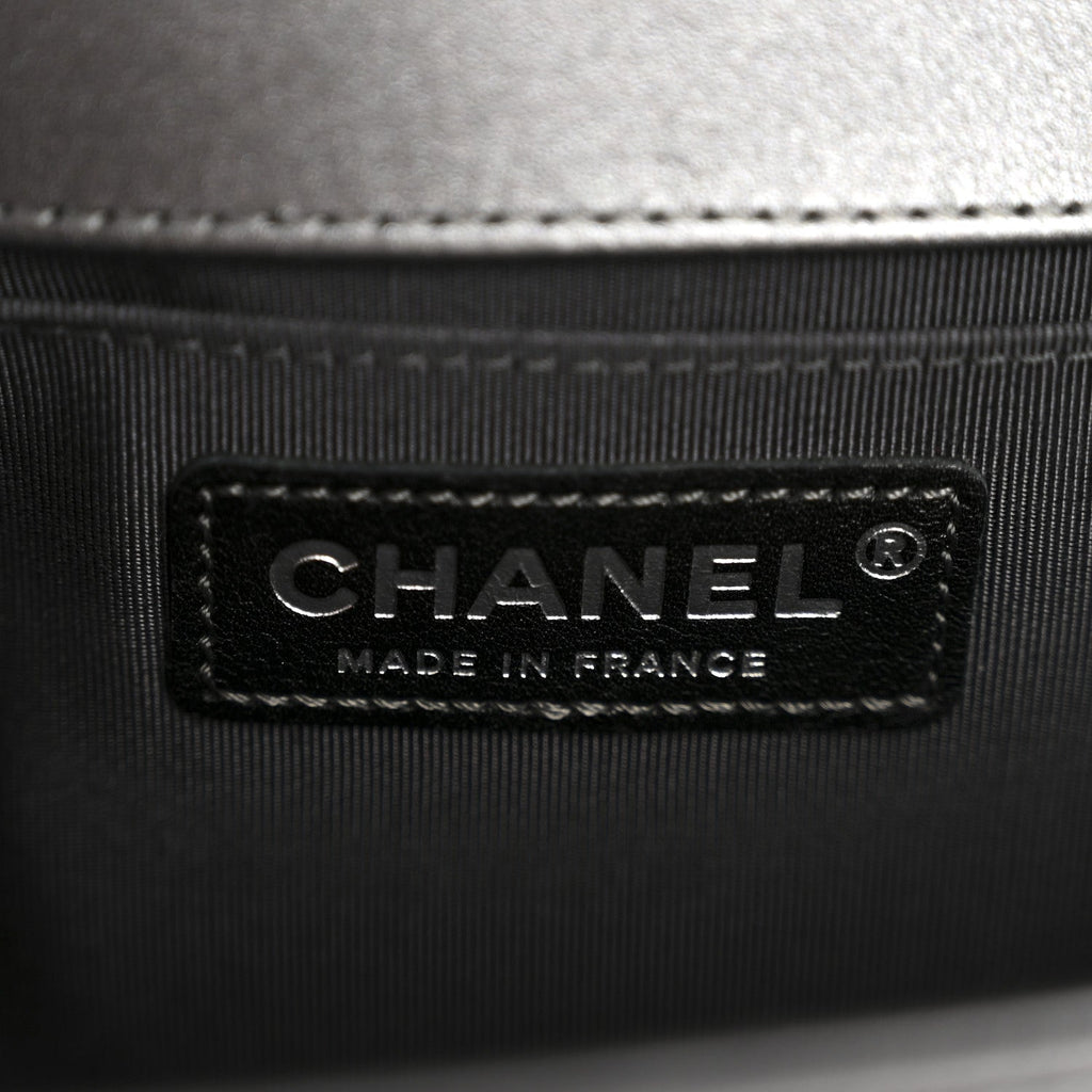 Chanel Tweed Metallic Lambskin Medium Boy Flap Silver