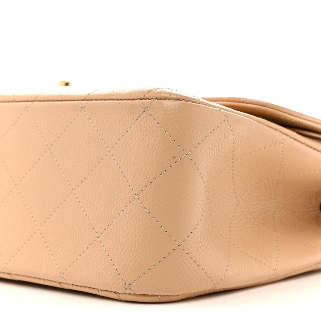 Chanel Caviar Quilted Jumbo Double Flap Beige