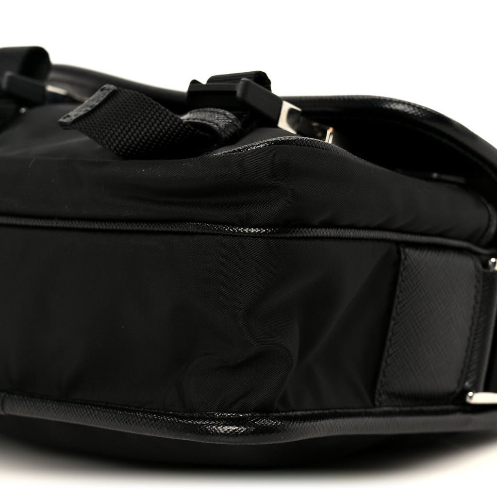 Prada Re-Nylon Saffiano Pocket Double Snap Buckle Shoulder Bag Black