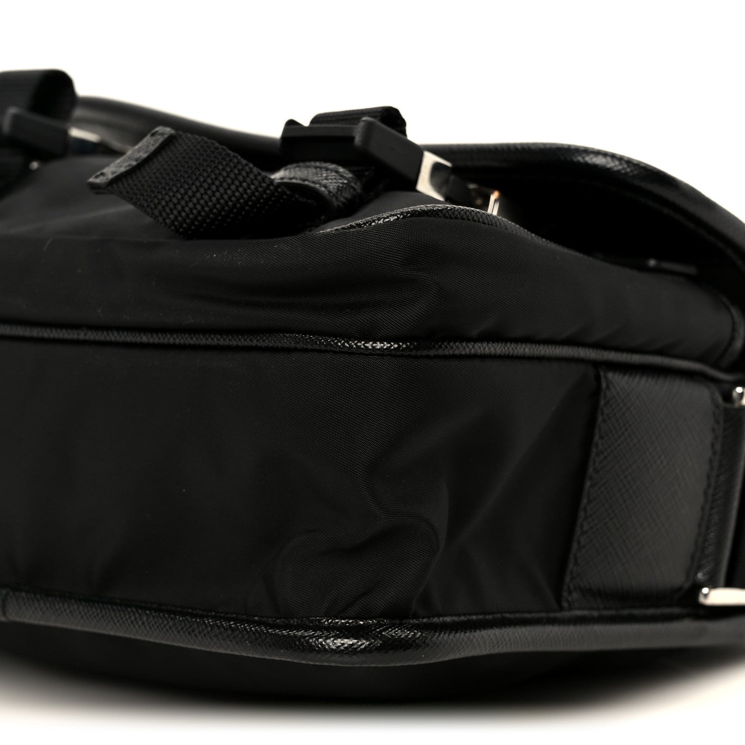 Prada Re-Nylon Saffiano Pocket Double Snap Buckle Shoulder Bag Black