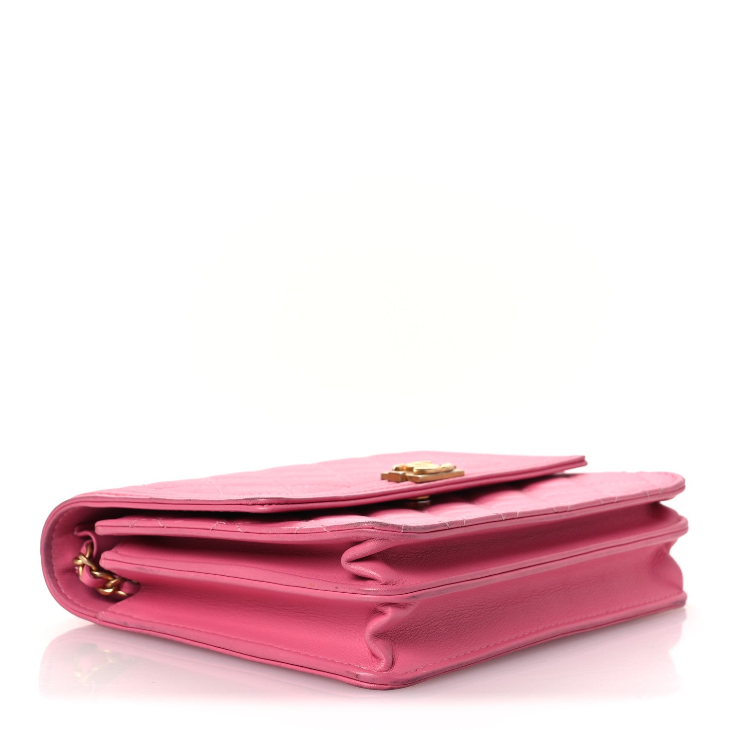 Chanel Lambskin Quilted Boy Square Wallet on Chain WOC Pink