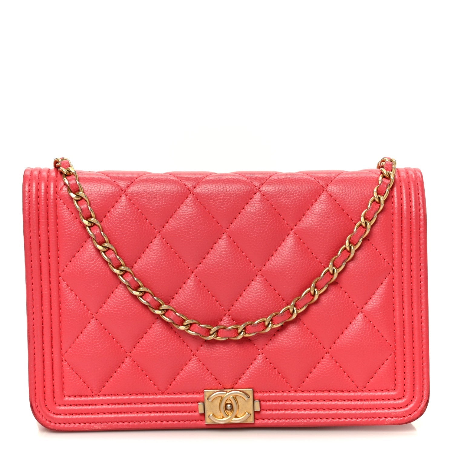 Chanel Caviar Quilted Boy Wallet On Chain WOC Dark Pink