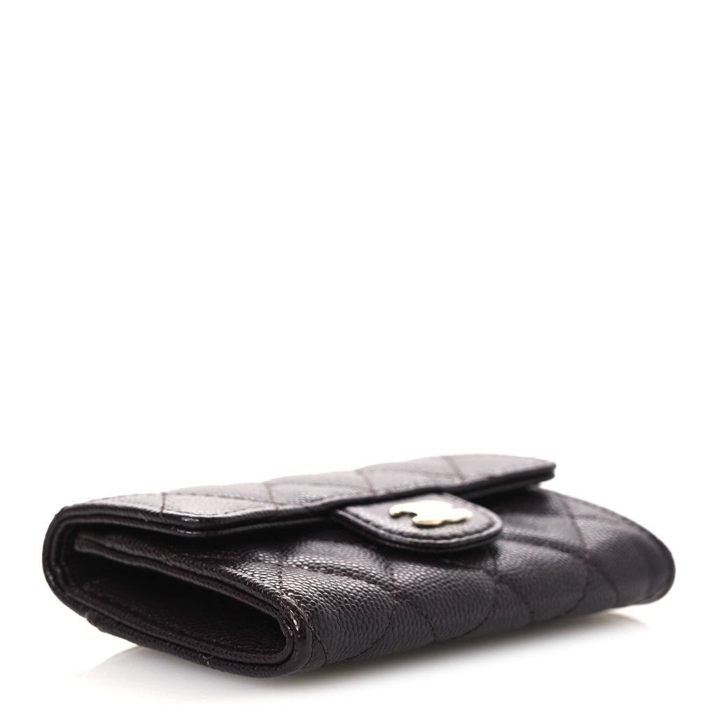Caviar Quilted Flap Card Holder Wallet Burgundy