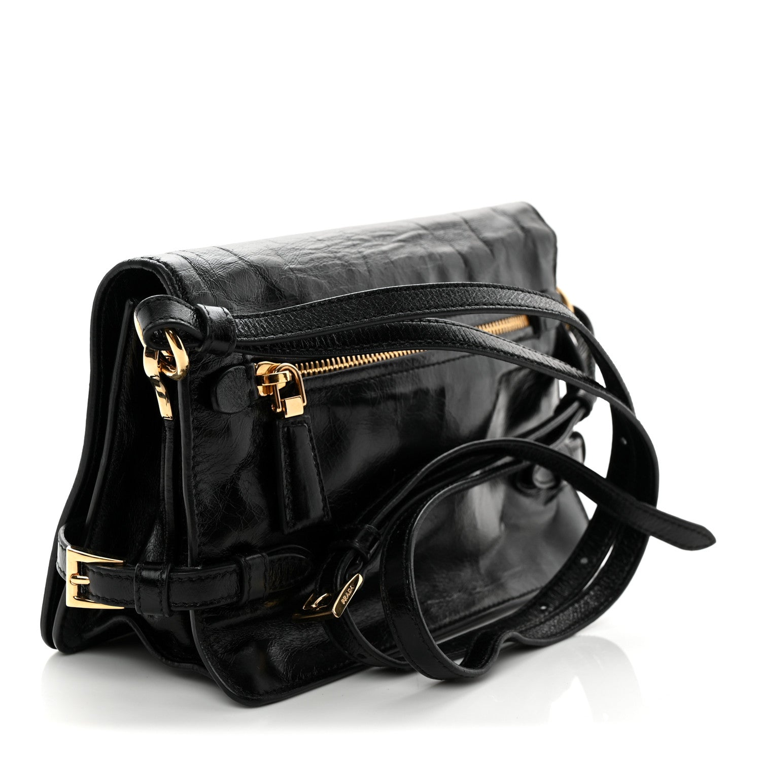 Prada Soft Lux Calfskin Triangle Mini Shoulder Bag Black