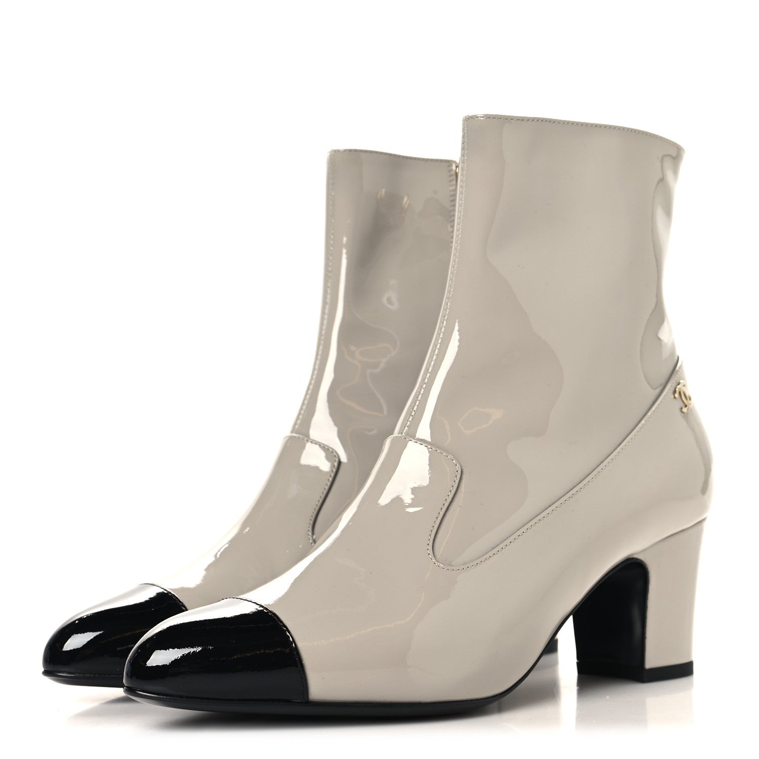 Patent Calfskin Ankle Boots 38.5 Light Gray Black
