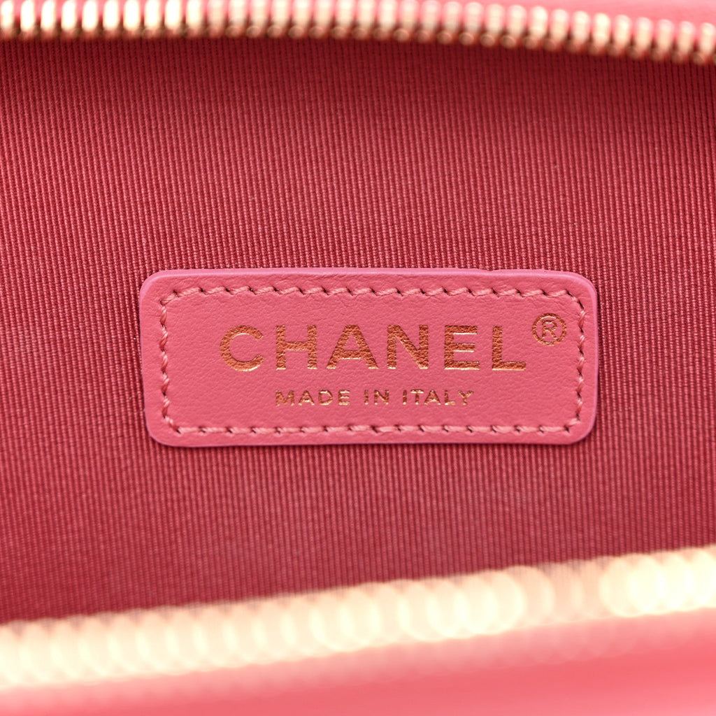 Chanel Crumpled Calfskin Quilted Small Get Round Top Handle Vanity Case Pink