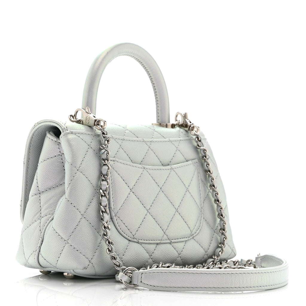 Chanel Iridescent Caviar Quilted Extra Mini Coco Handle Flap Light Blue