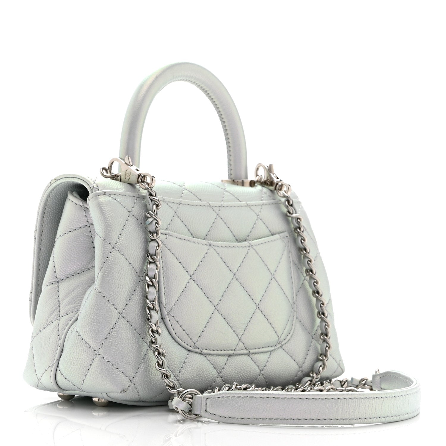 Chanel Iridescent Caviar Quilted Extra Mini Coco Handle Flap Light Blue