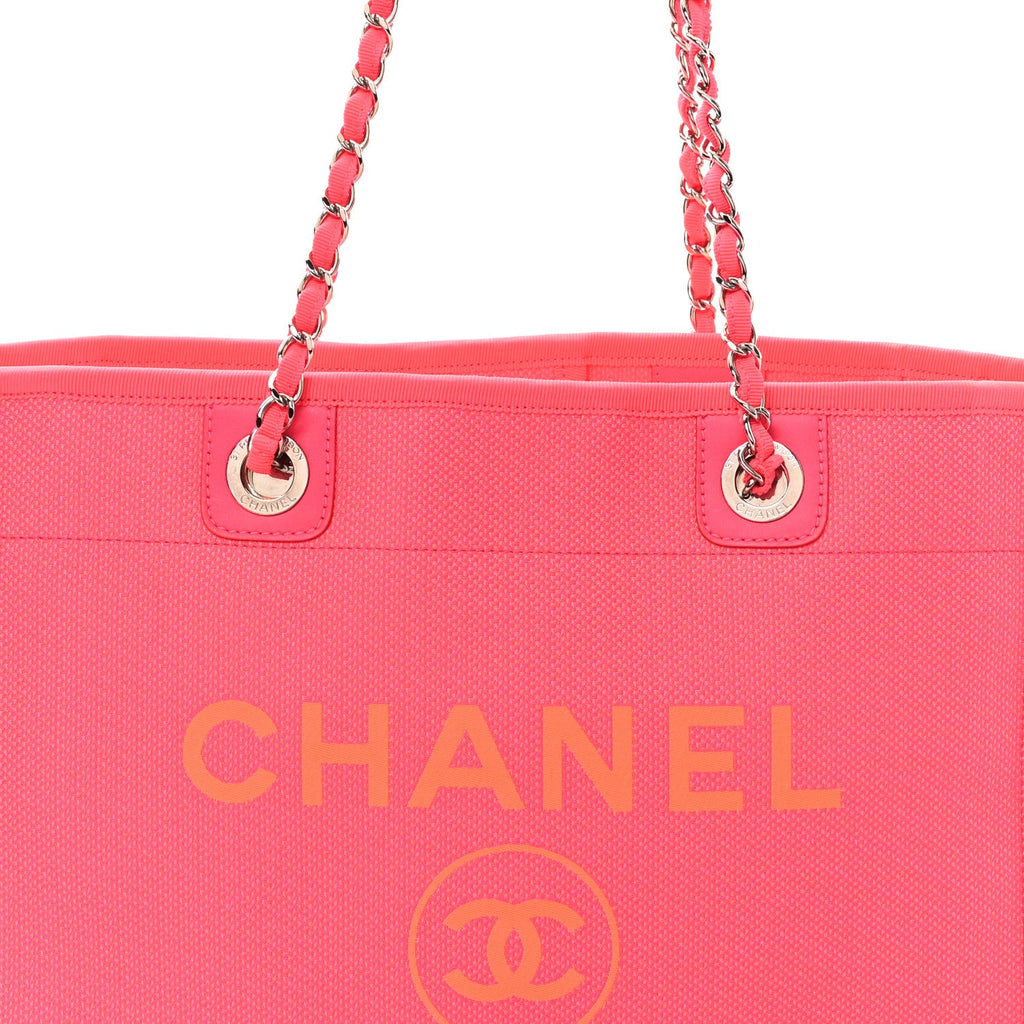 Chanel Mixed Fibers Calfskin Medium Deauville Tote Pink Orange