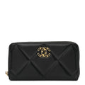 Chanel Shiny Goatskin Quilted Chanel 19 Long Zipped Around Wallet Black