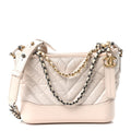 Chanel Aged Calfskin Chevron Quilted Small Gabrielle Hobo Beige