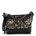 Chanel Metallic Crumpled Goatskin Quilted Small Gabrielle Hobo Black Gold