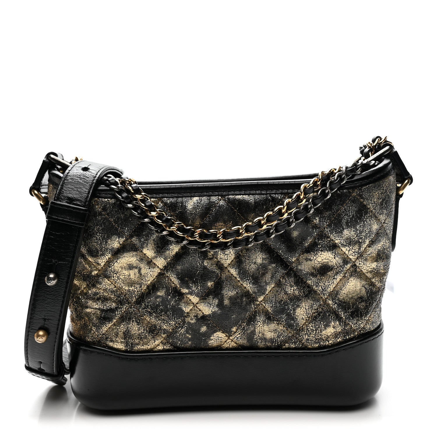 Chanel Metallic Crumpled Goatskin Quilted Small Gabrielle Hobo Black Gold