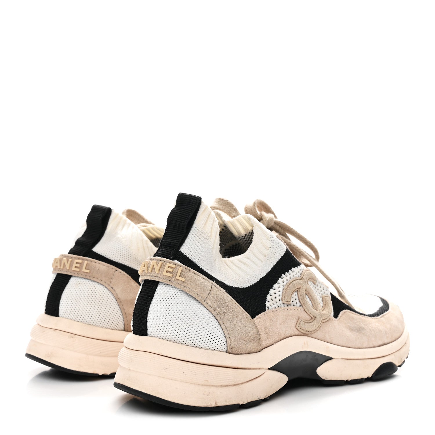 Mesh Suede Fabric Womens CC Sneakers 38.5 Light Pink White Black