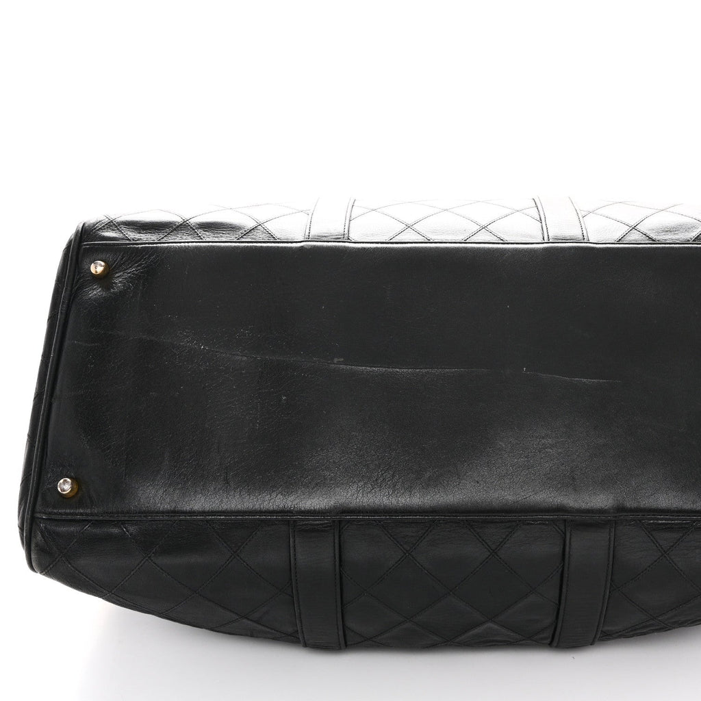 Chanel Calfskin Stitched Duffle Travel Bag Black