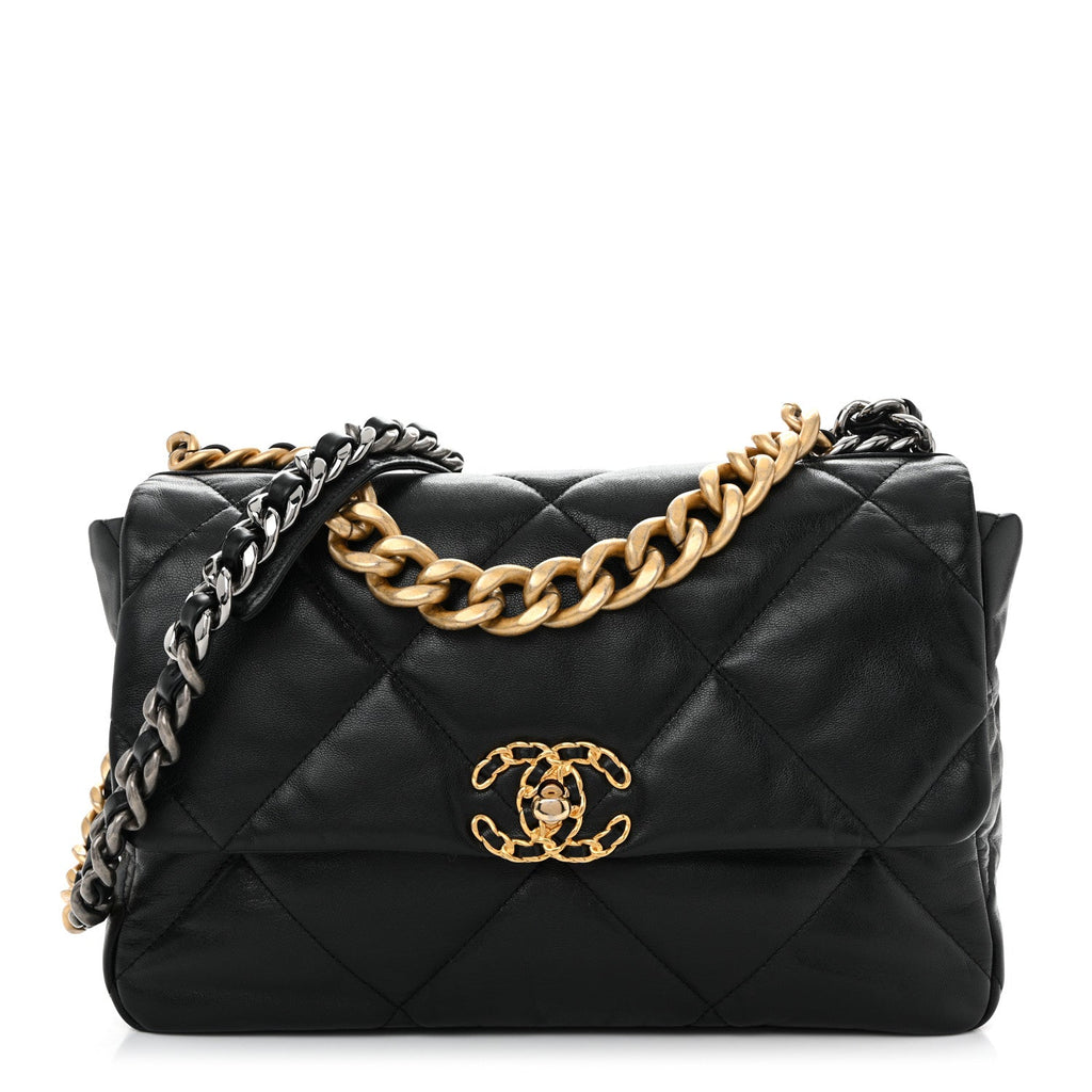 Chanel Shiny Goatskin Quilted Large Chanel 19 Flap Black