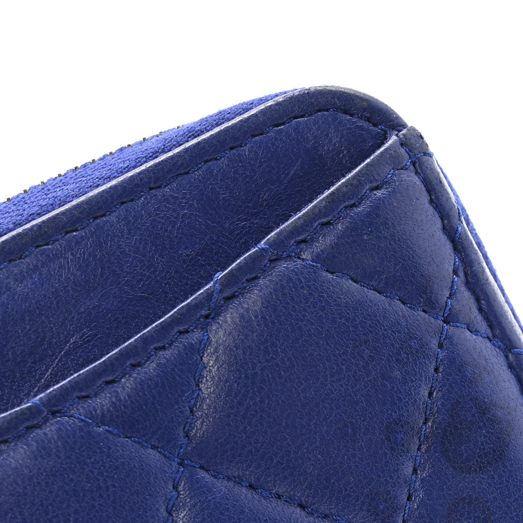 Chanel Lambskin Quilted Zip Around Coin Purse Wallet Blue