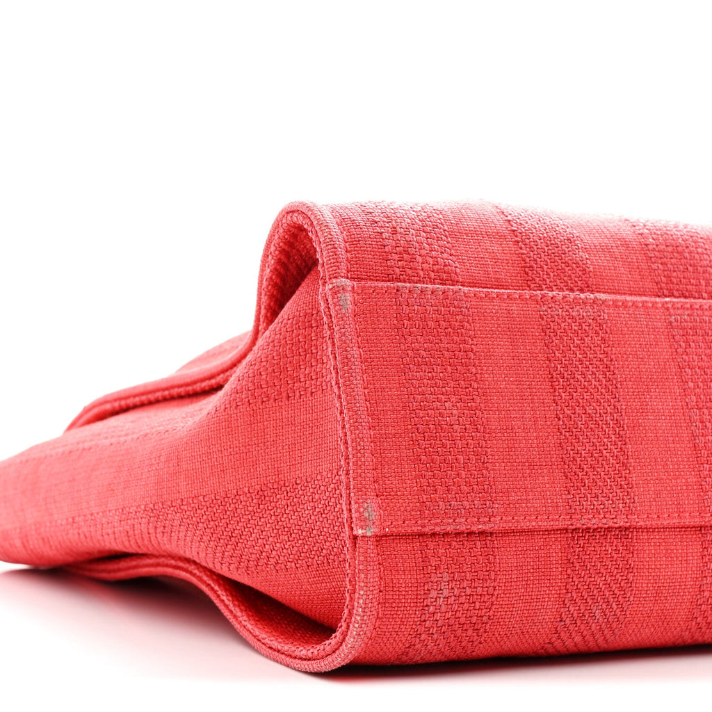 Chanel Mixed Fibers Striped Small Deauville Tote Red