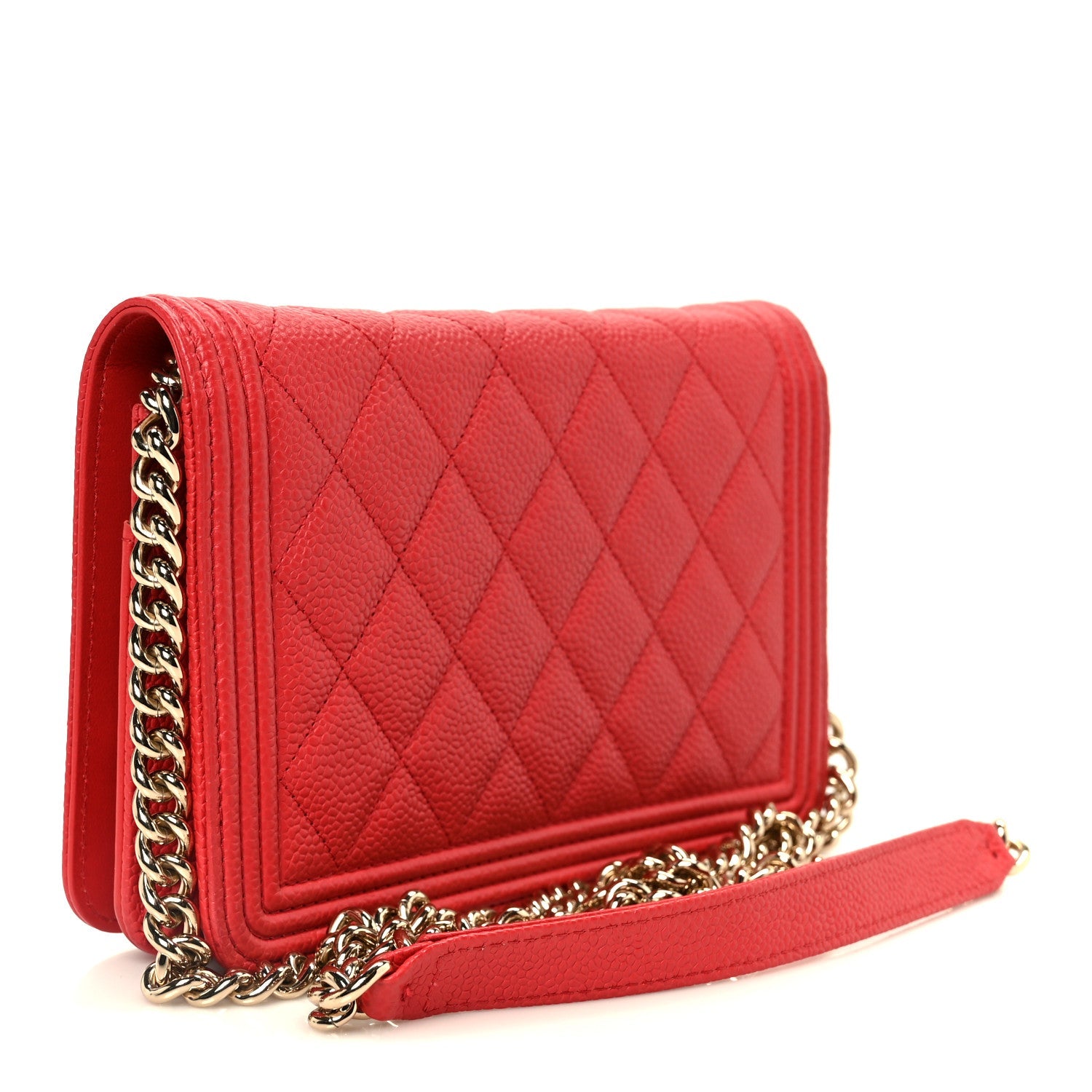 Chanel Caviar Quilted Boy Wallet On Chain WOC Red
