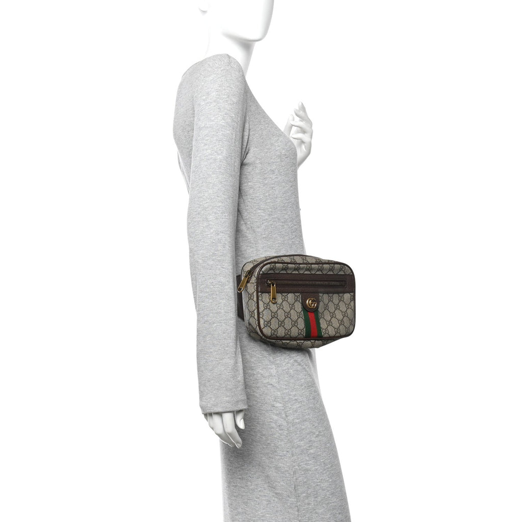 Gucci Soft GG Supreme Monogram Medium Ophidia Belt Bag Dark Brown